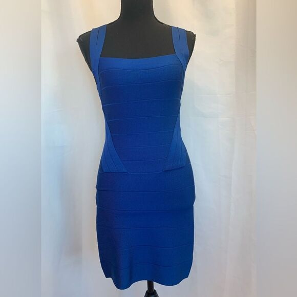 BEBE cobalt blue sleeveless bodycon bandage mini dress Sz S - Picture 3 of 11